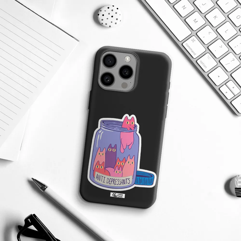 Anti Depressants Cats Apple Iphone 15 Pro max Silicone black Case