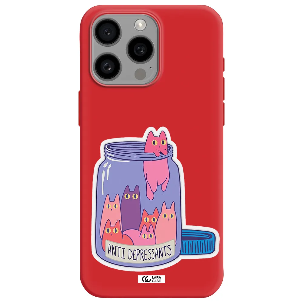 Anti Depressants Cats Apple Iphone 15 Pro Max Silicone Imperial Red Case