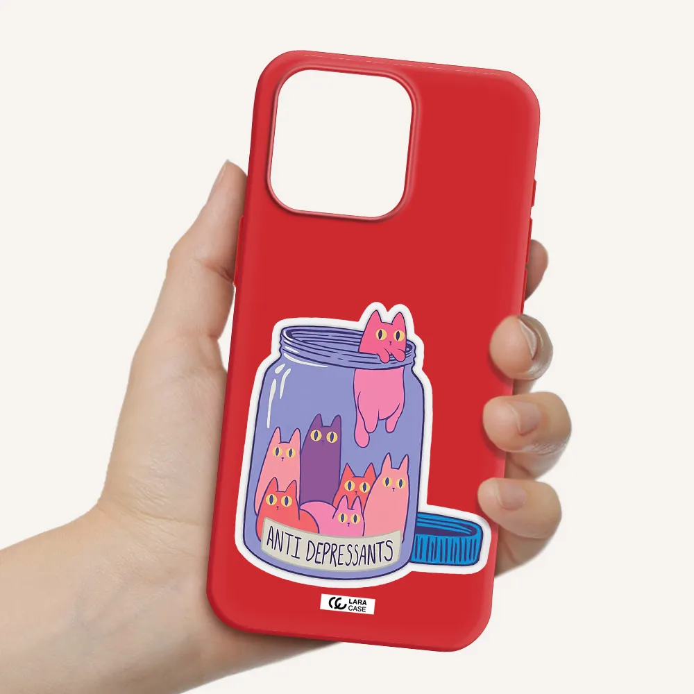 Anti Depressants Cats Apple Iphone 15 Pro Max Silicone Imperial Red Case