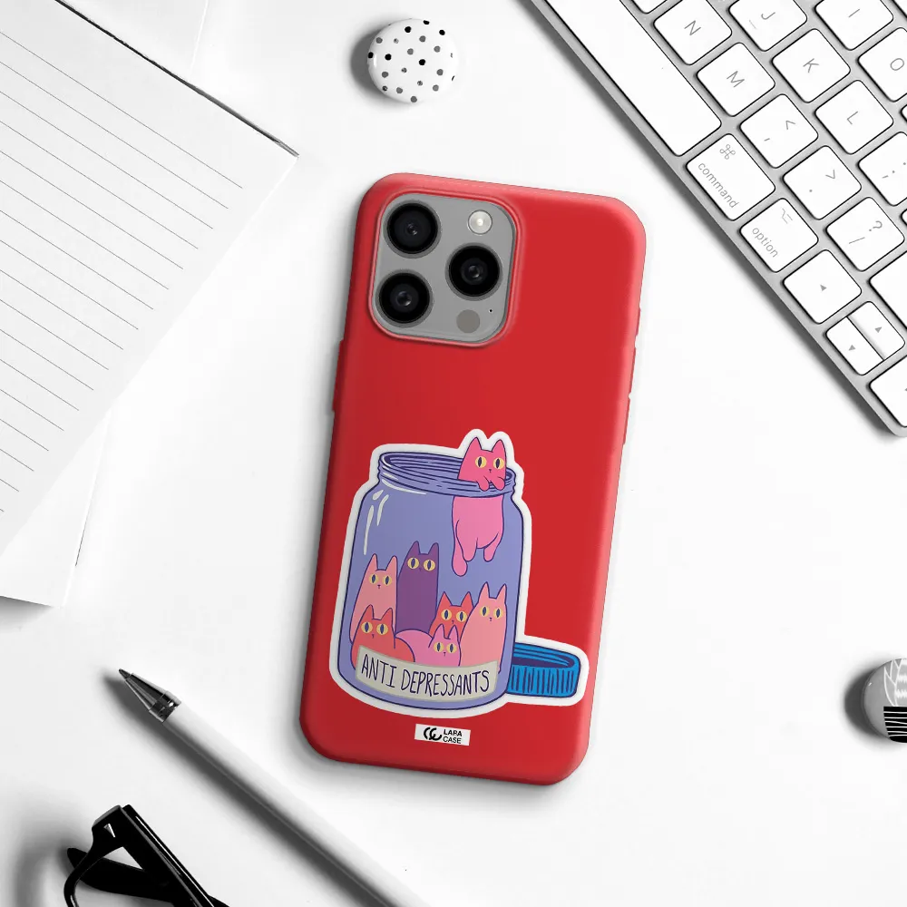 Anti Depressants Cats Apple Iphone 15 Pro Max Silicone Imperial Red Case