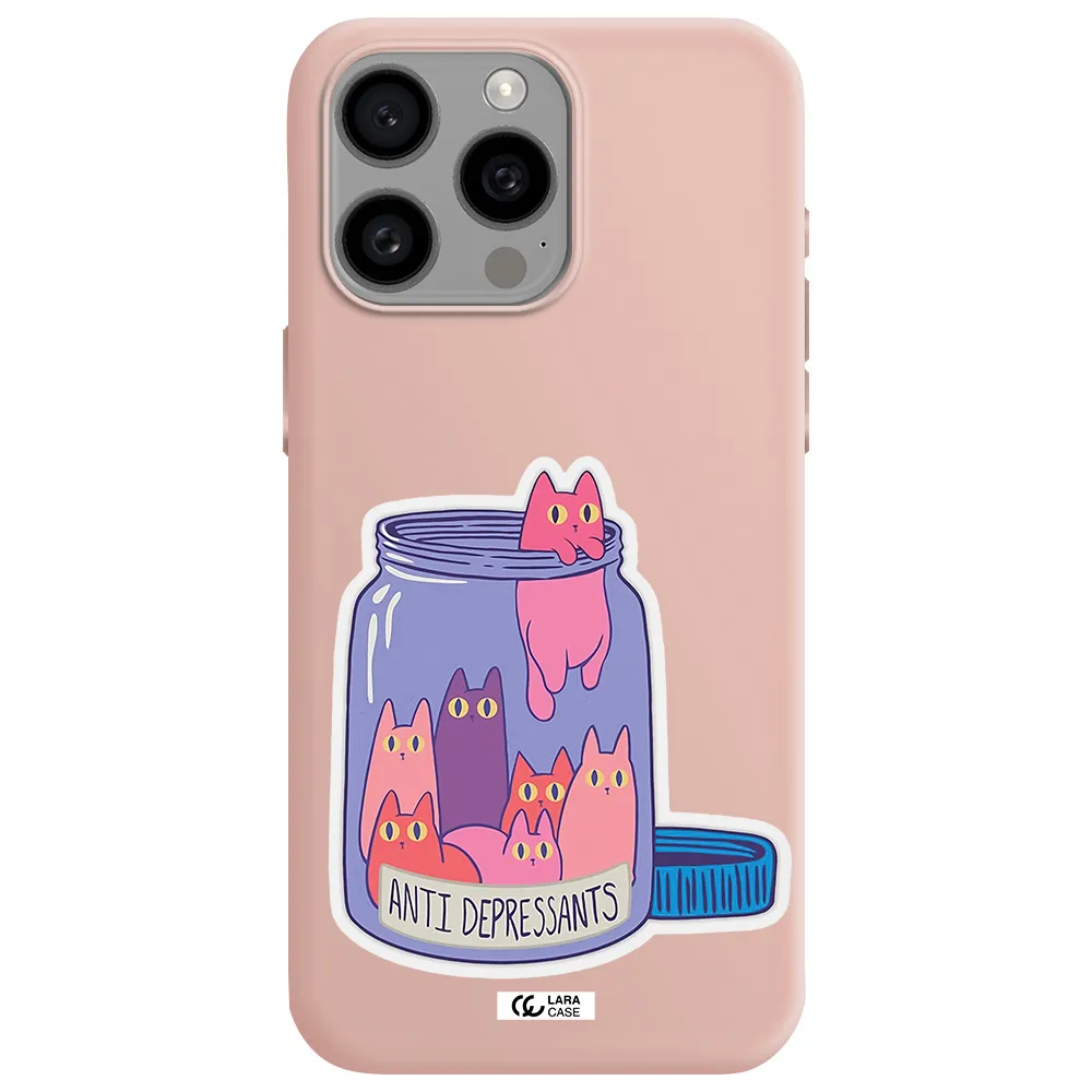 Anti Depressants Cats Apple Iphone 15 Pro max Silicone pastel pink Case