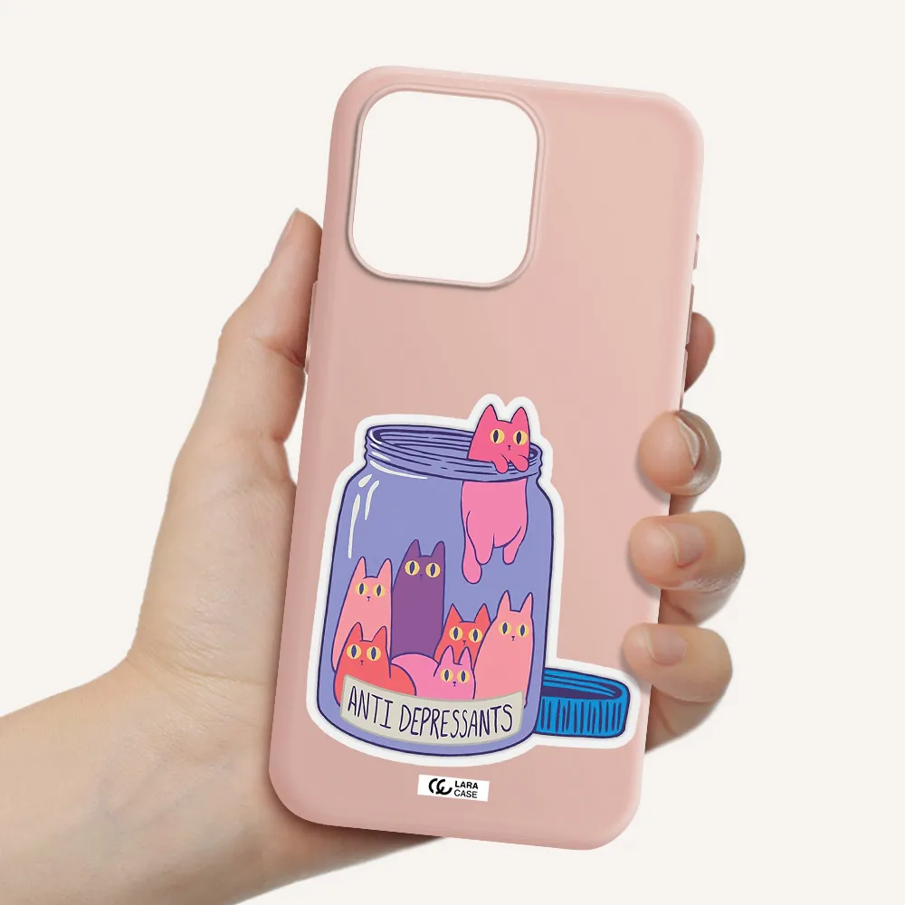 Anti Depressants Cats Apple Iphone 15 Pro max Silicone pastel pink Case