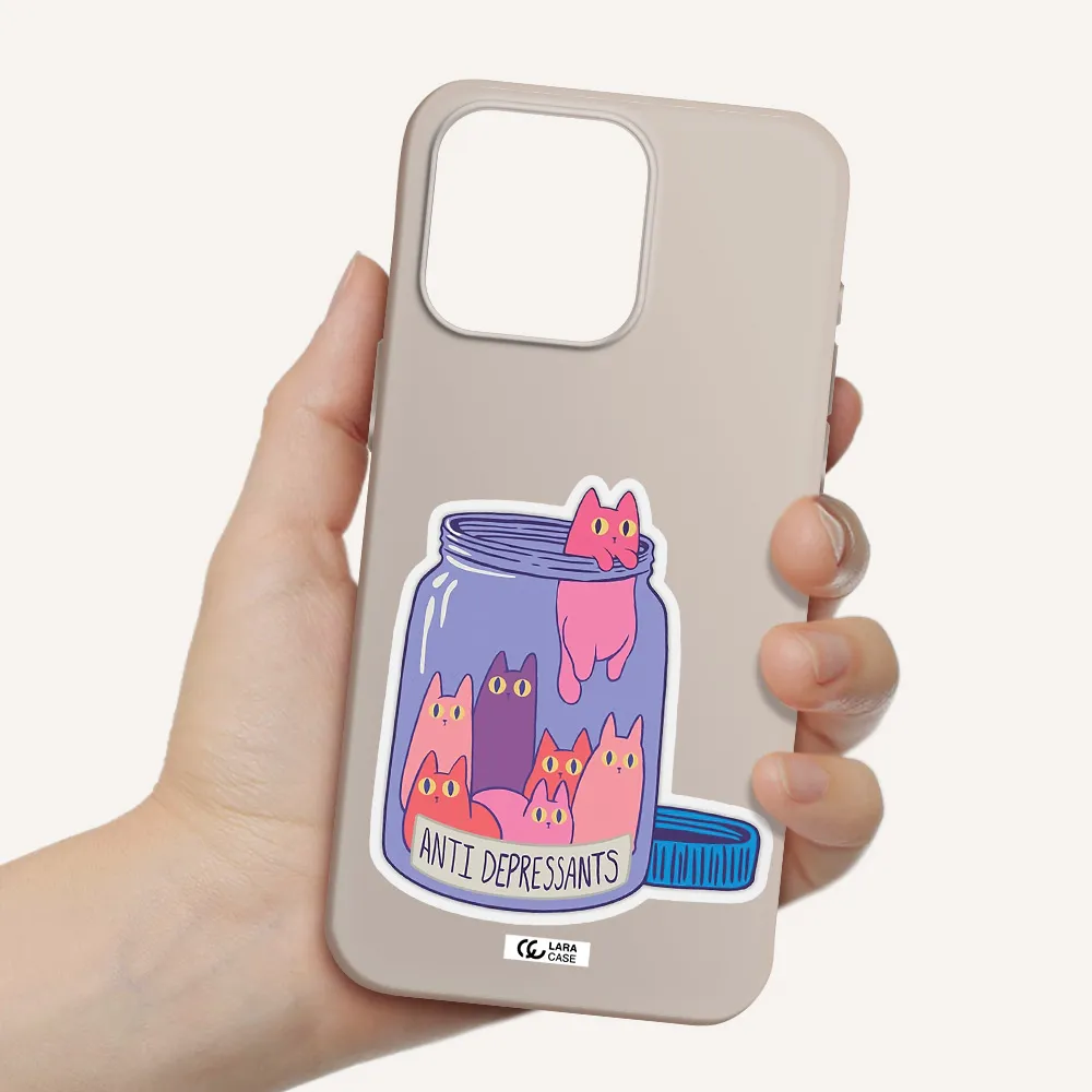 Anti Depressants Cats Apple Iphone 15 Pro max Silicone Stone Case