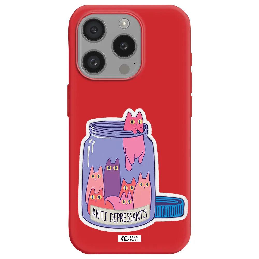 Anti Depressants Cats Apple Iphone 15 Pro Silicone Imperial Red Case