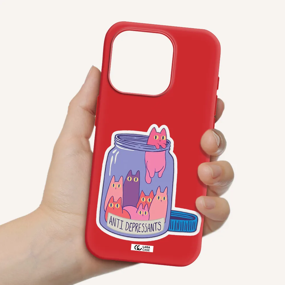 Anti Depressants Cats Apple Iphone 15 Pro Silicone Imperial Red Case