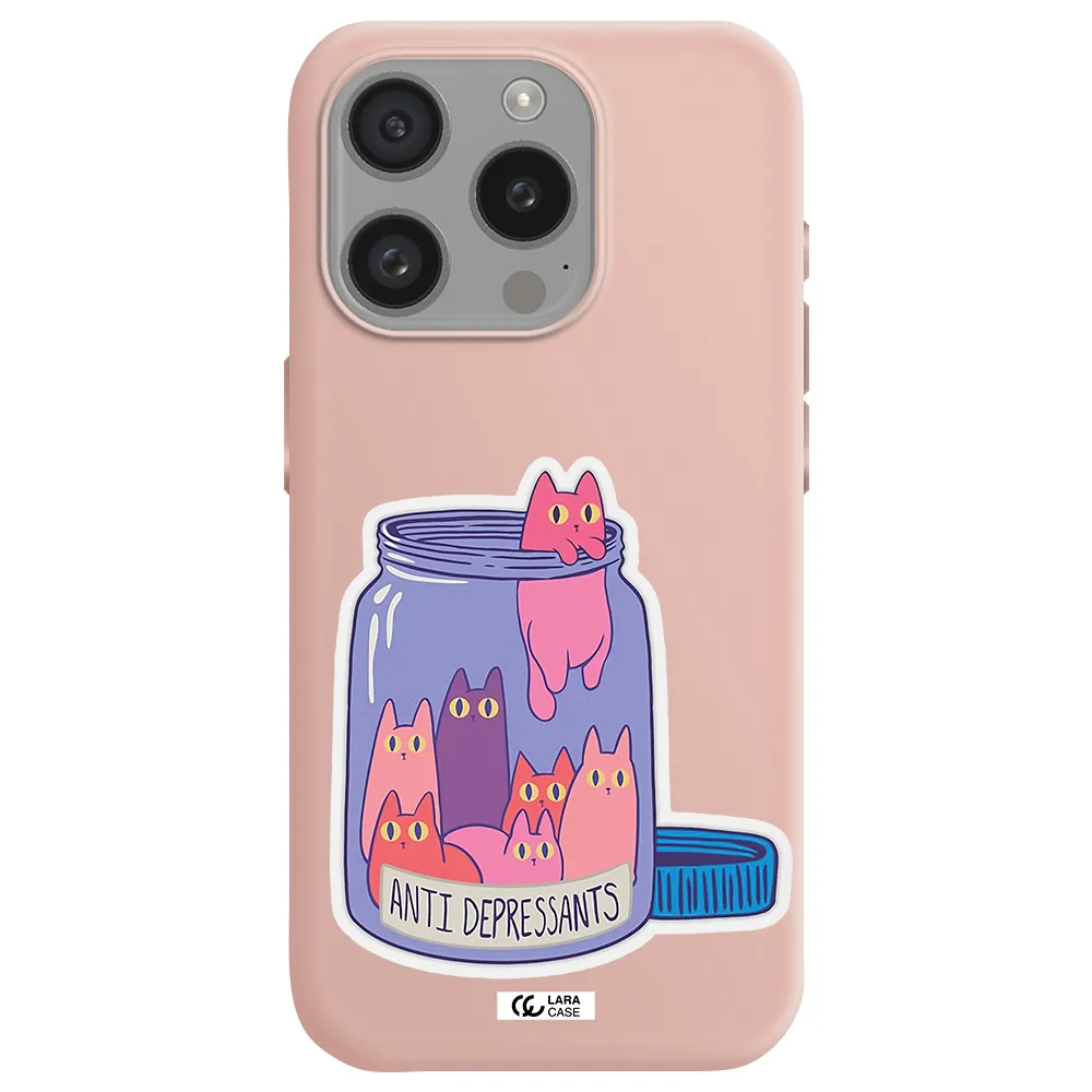 Anti Depressants Cats Apple Iphone 15 Pro Silicone Pastel Pink Case