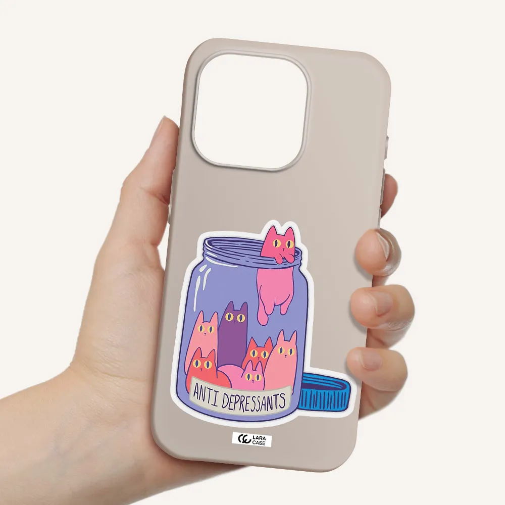 Anti Depressants Cats Apple Iphone 15 Pro Silicone Stone Case