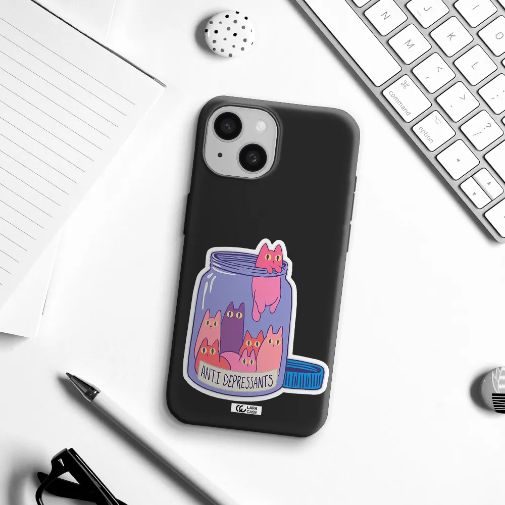 Anti Depressants Cats Apple iPhone 15 Silicone black Case
