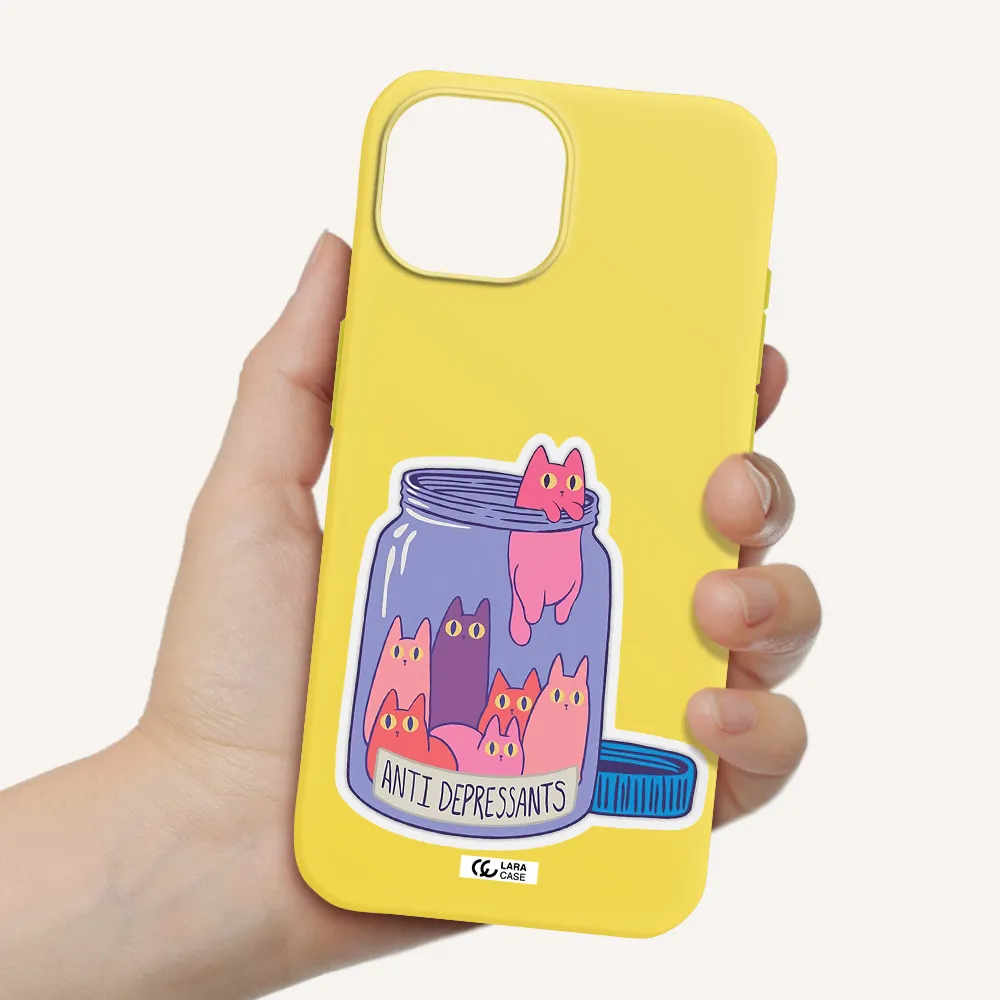 Anti Depressants Cats Apple iPhone 15 Silicone canary yellow Case