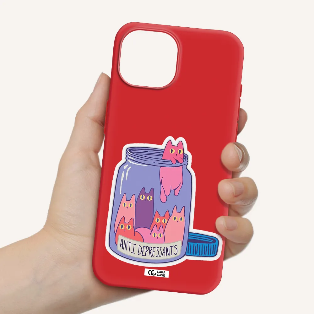Anti Depressants Cats Apple Iphone 15 Silicone Imperial Red Case
