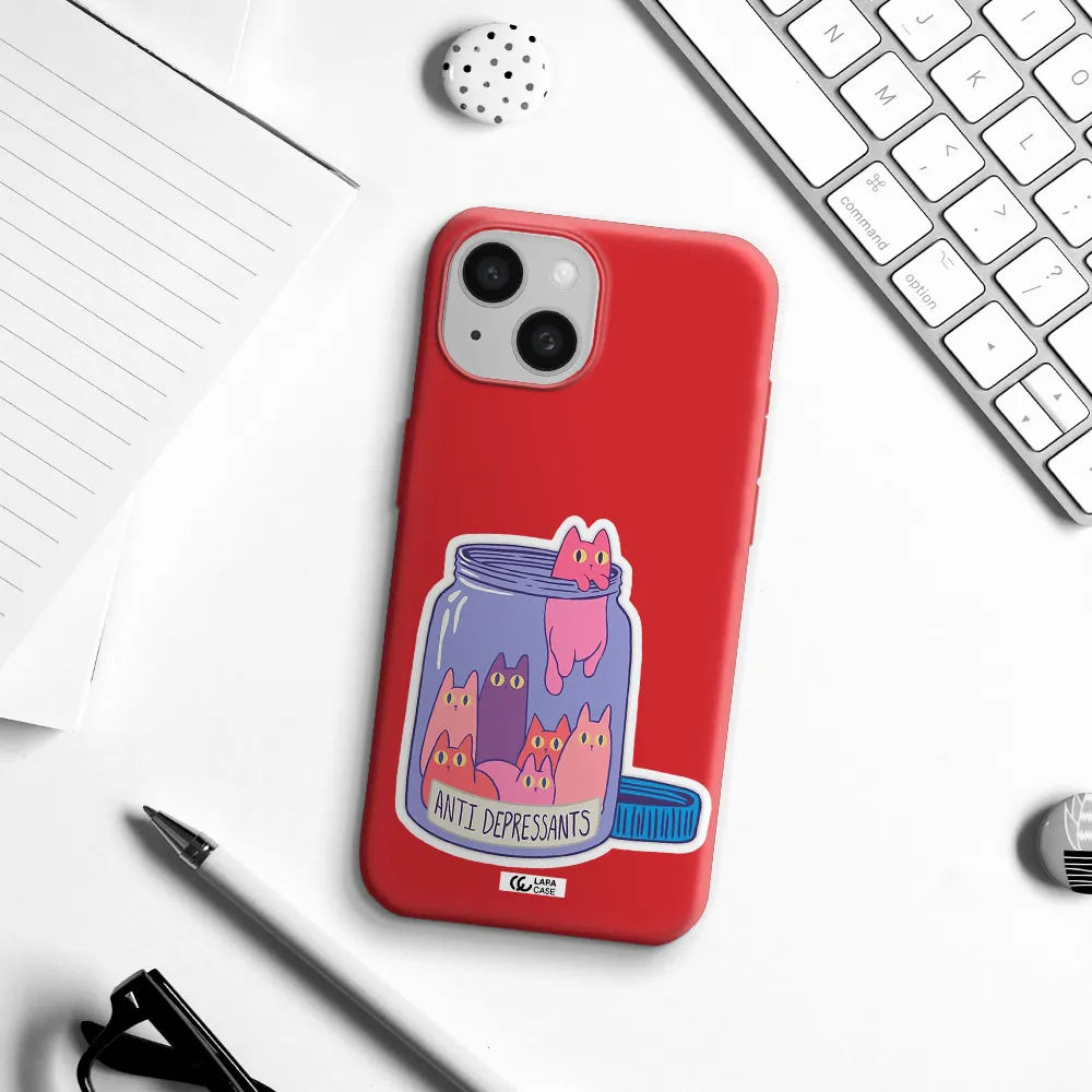 Anti Depressants Cats Apple Iphone 15 Silicone Imperial Red Case