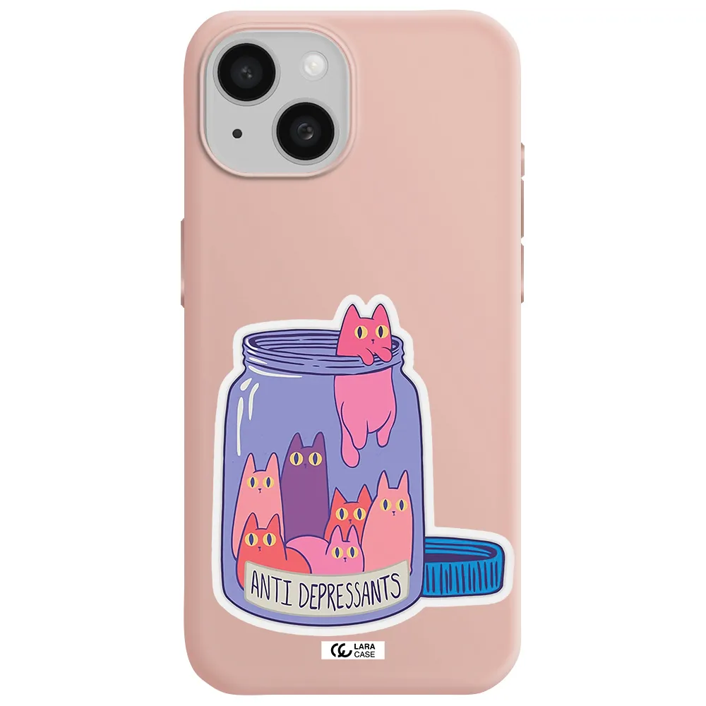 Anti Depressants Cats Apple Iphone 15 Silicone Pastel Pink Case