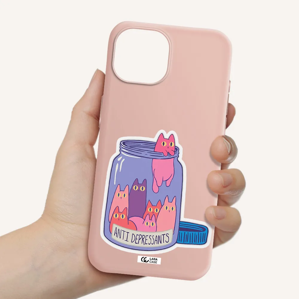Anti Depressants Cats Apple Iphone 15 Silicone Pastel Pink Case