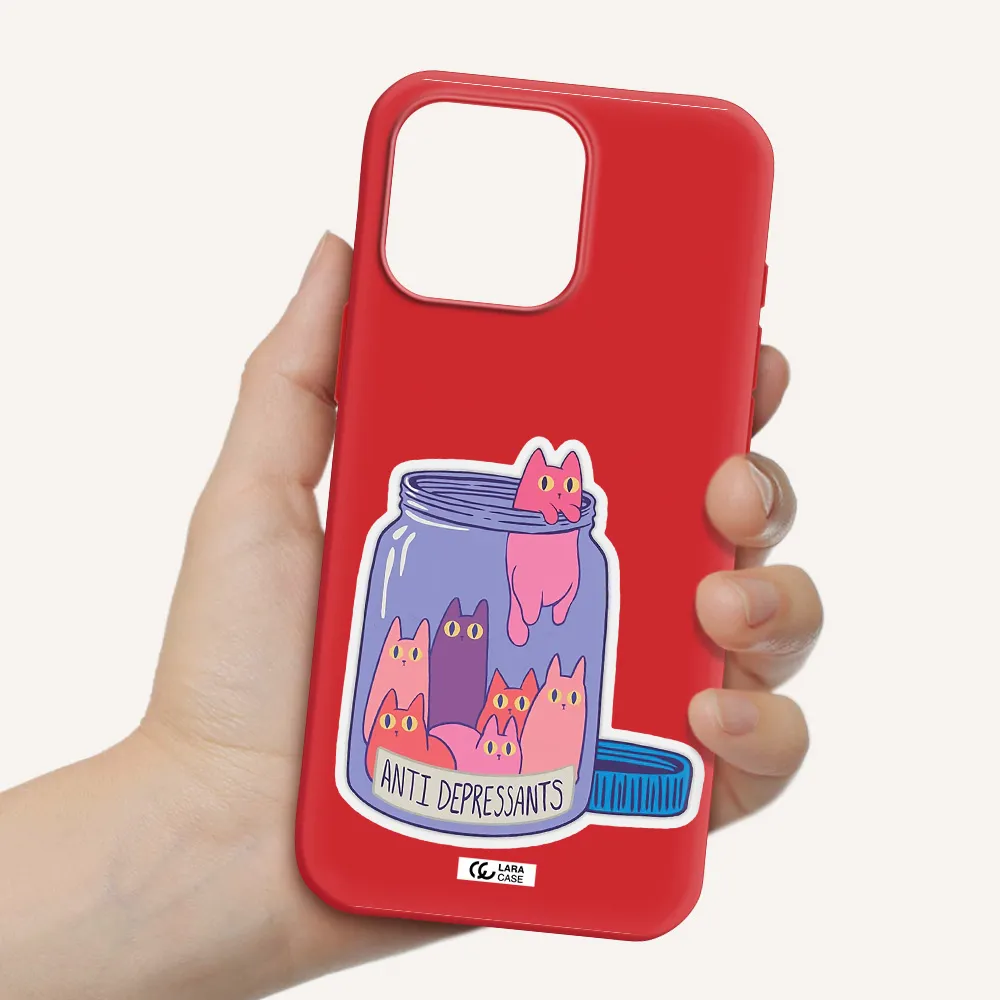 Anti Depressants Cats Apple Iphone 16 Pro Max Silicone Imperial Red Case
