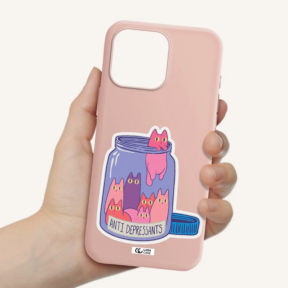 Anti Depressants Cats Apple Iphone 16 Pro Max Silicone Pastel Pink Case