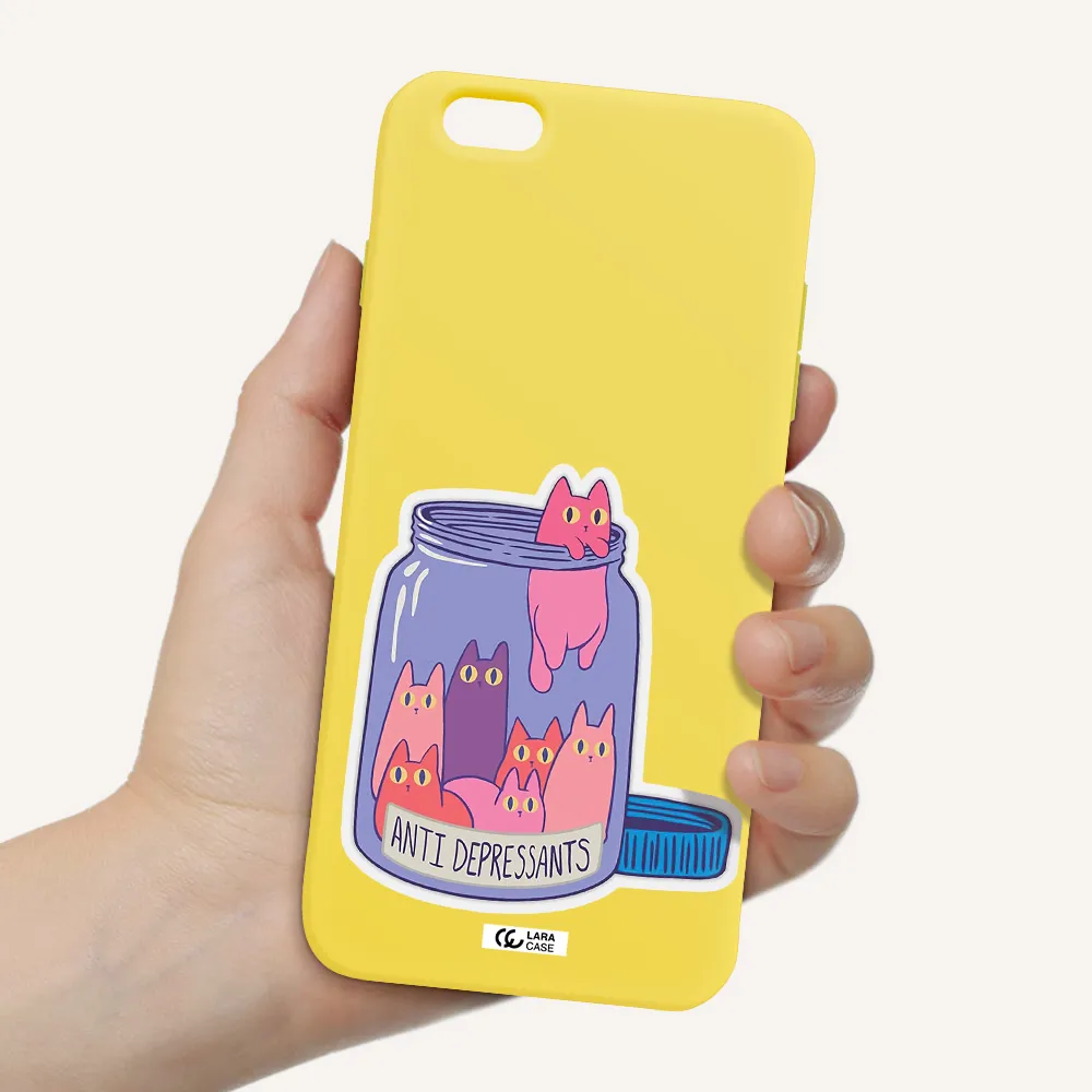 Anti Depressants Cats Apple iPhone 6 plus Silicone canary yellow Case