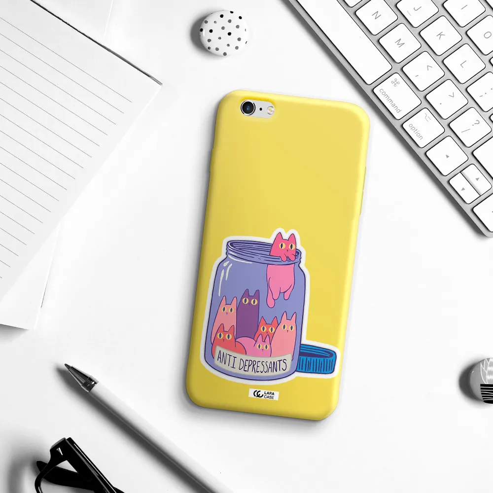 Anti Depressants Cats Apple iPhone 6 plus Silicone canary yellow Case