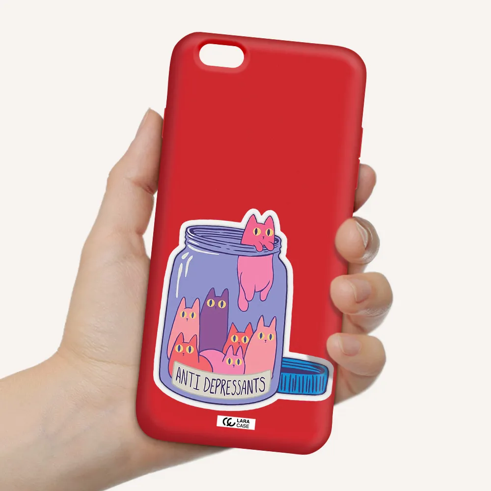 Anti Depressants Cats Apple iPhone 6 plus Silicone Imperial Red Case