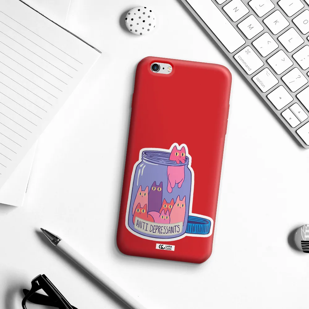 Anti Depressants Cats Apple iPhone 6 plus Silicone Imperial Red Case