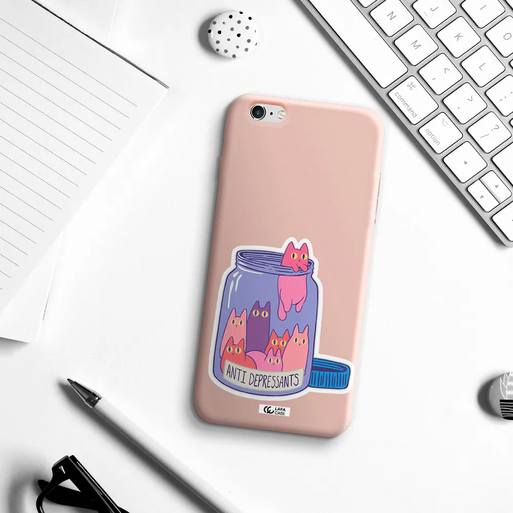 Anti Depressants Cats Apple iPhone 6 s plus Silicone pastel pink Case