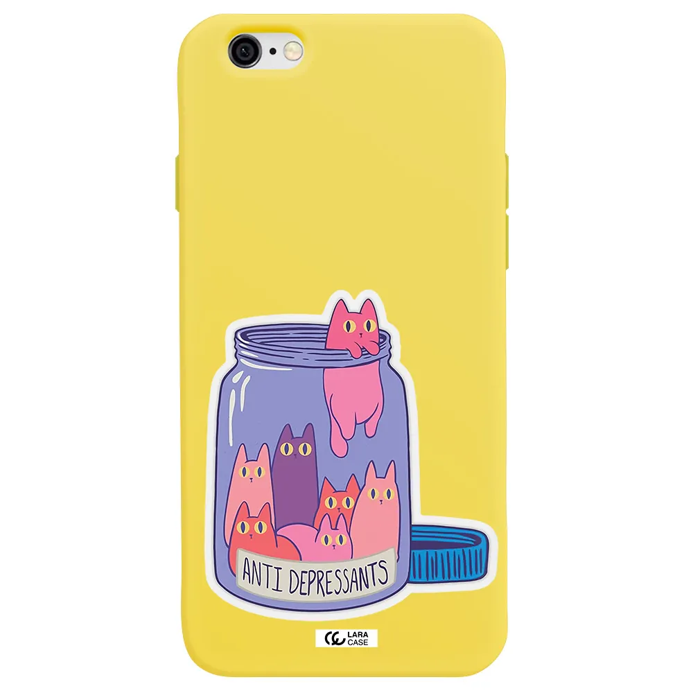 Anti Depressants Cats Apple iPhone 6 Silicone canary yellow Case