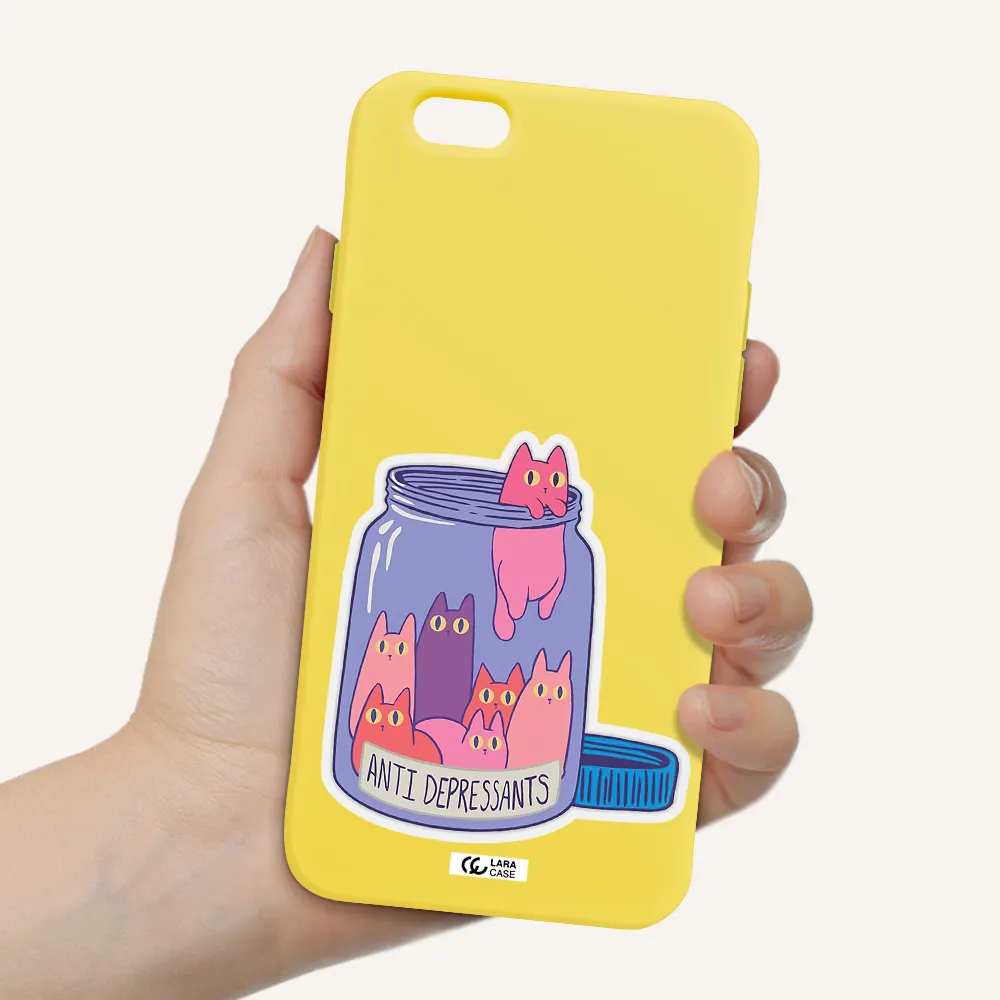 Anti Depressants Cats Apple iPhone 6 Silicone canary yellow Case