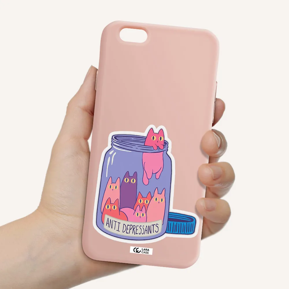Anti Depressants Cats Apple iPhone 6 Silicone pastel pink Case