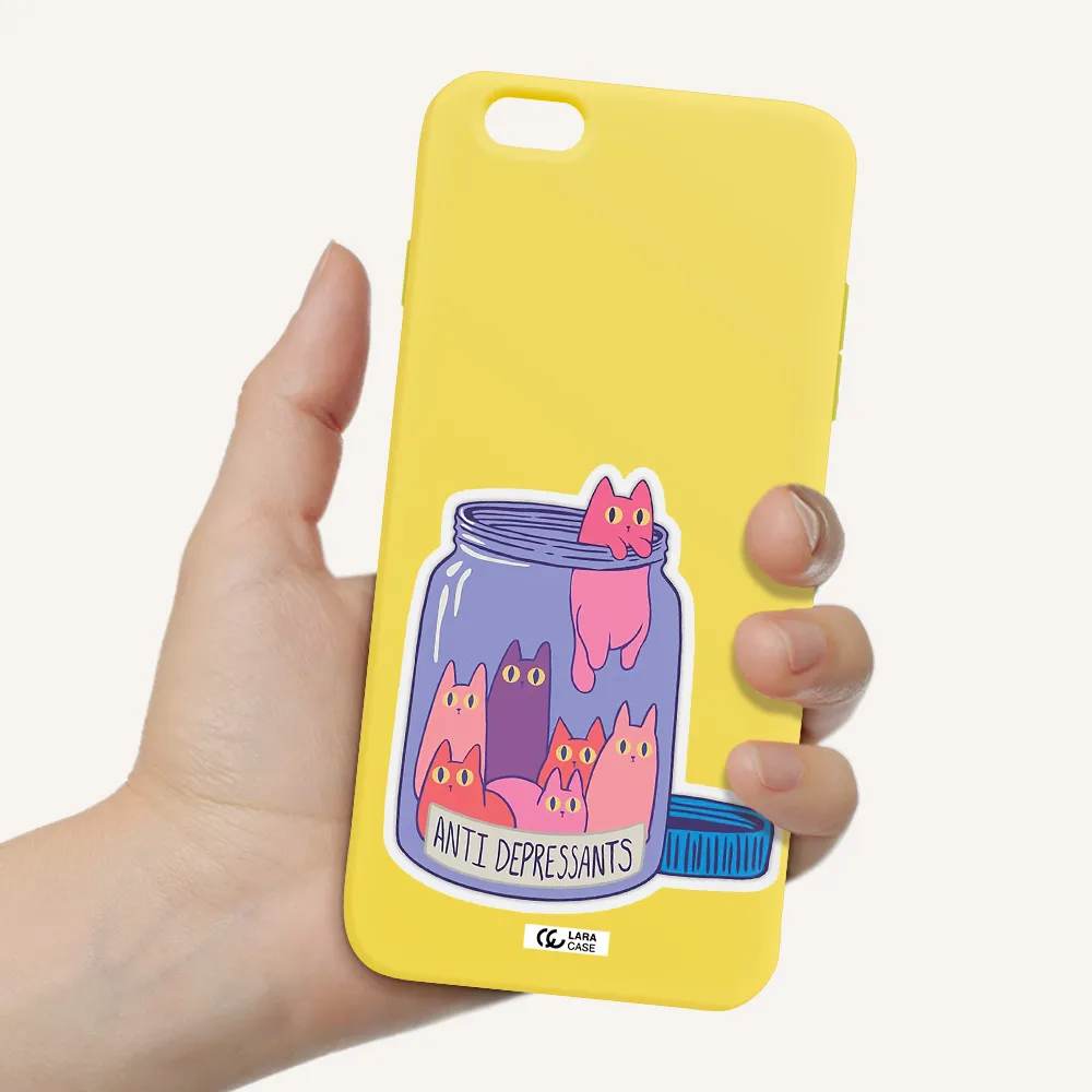 Anti Depressants Cats Apple iPhone 6S Silicone canary yellow Case