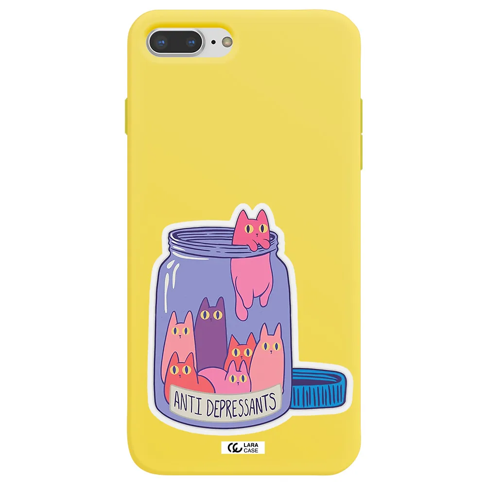 Anti Depressants Cats Apple iPhone 7 plus Silicone canary yellow Case