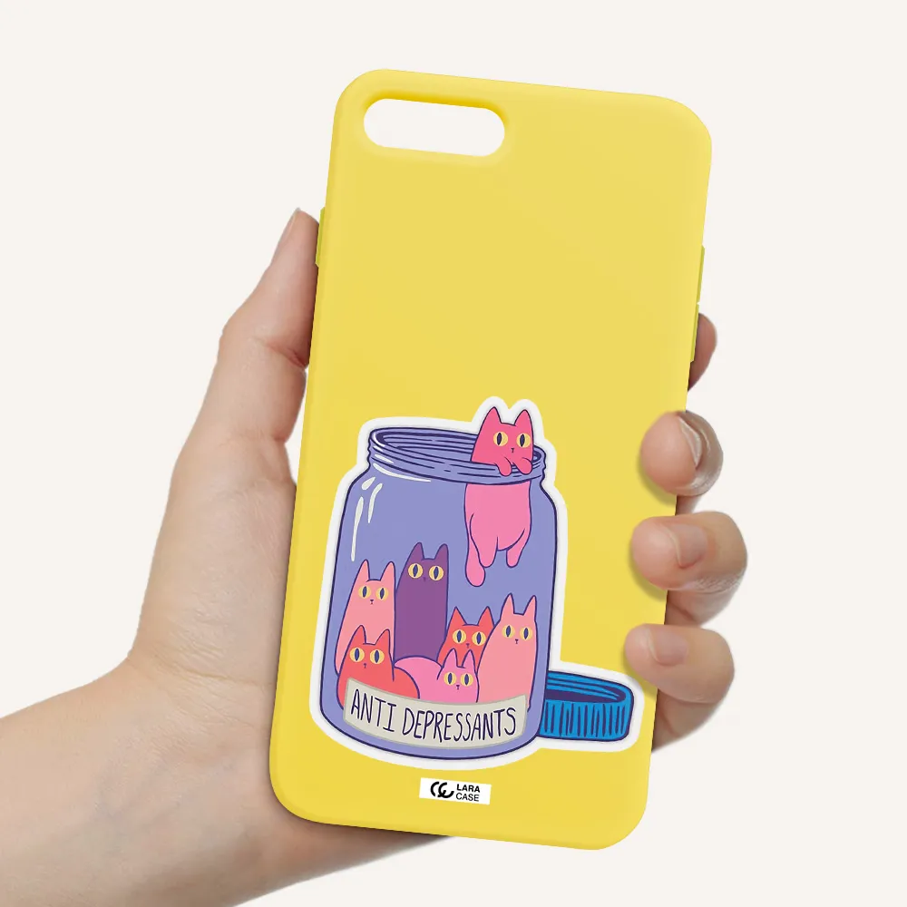 Anti Depressants Cats Apple iPhone 7 plus Silicone canary yellow Case