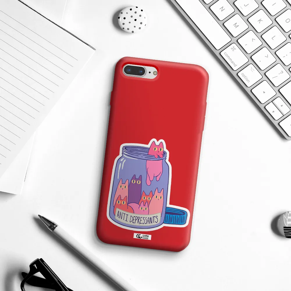 Anti Depressants Cats Apple iPhone 8 plus Silicone Imperial Red Case