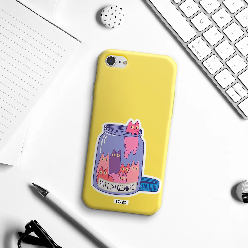Anti Depressants Cats Apple iPhone 8 Silicone canary yellow Case