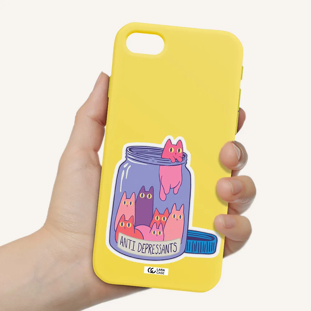 Anti Depressants Cats Apple iPhone se 2020 Silicone canary yellow Case