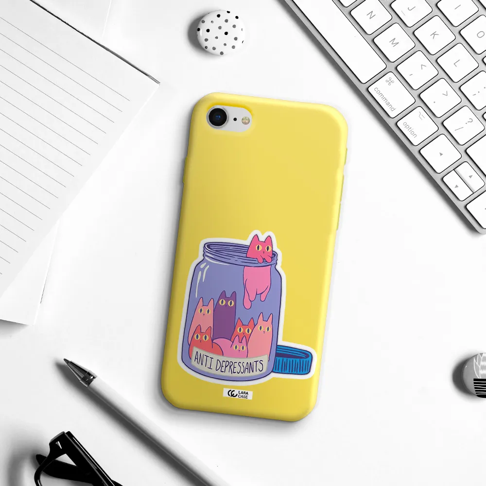 Anti Depressants Cats Apple iPhone se 2020 Silicone canary yellow Case
