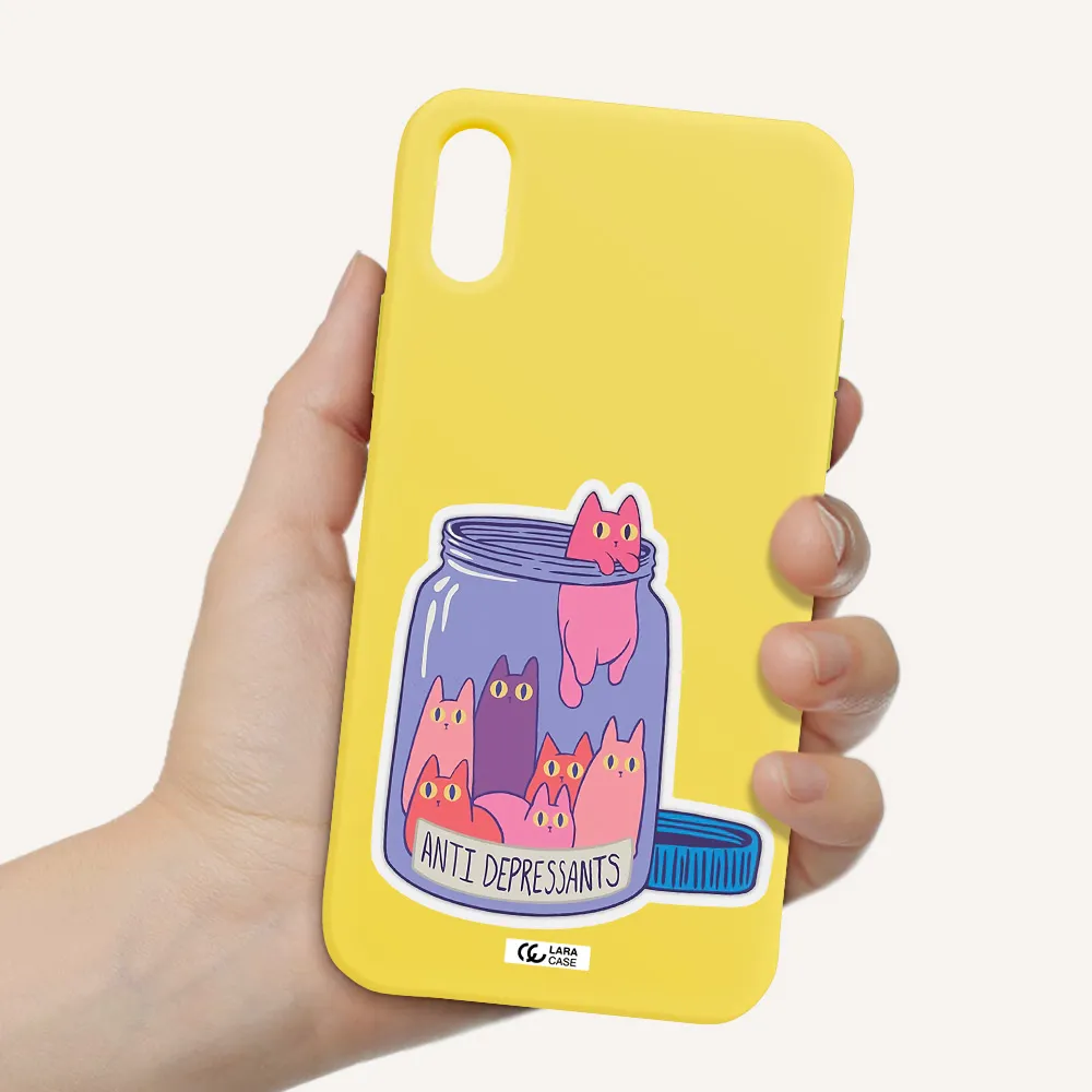Anti Depressants Cats Apple iPhone X Silicone canary yellow Case