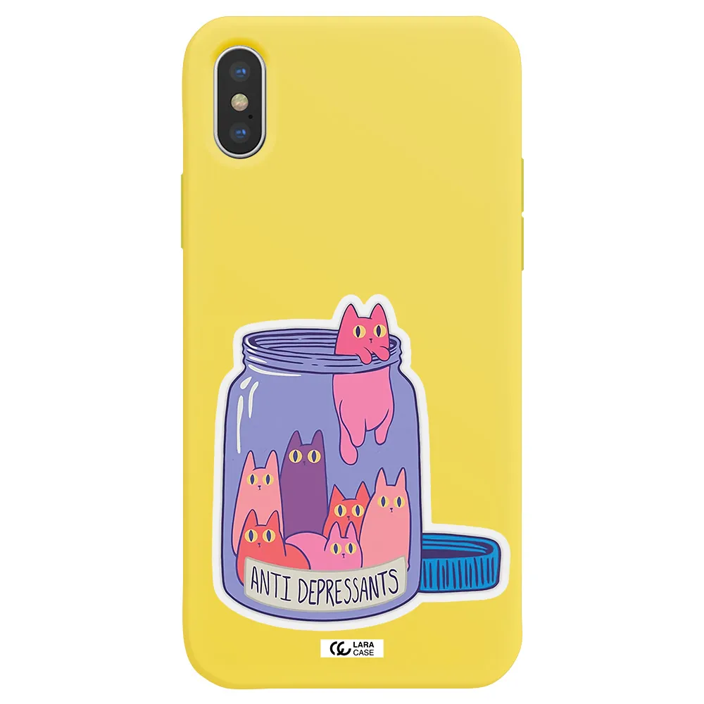 Anti Depressants Cats Apple iPhone XS Silicone canary yellow Case