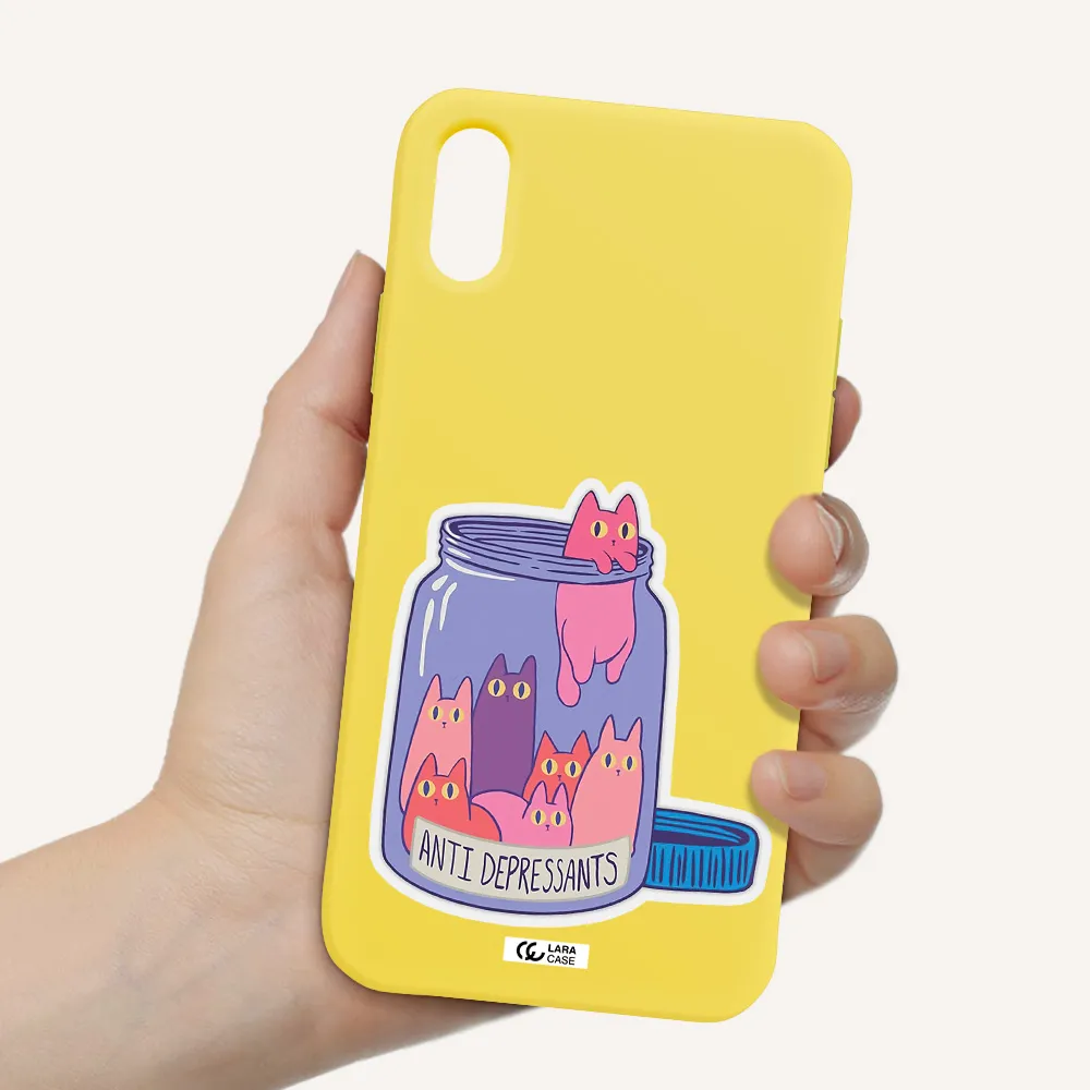 Anti Depressants Cats Apple iPhone XS Silicone canary yellow Case