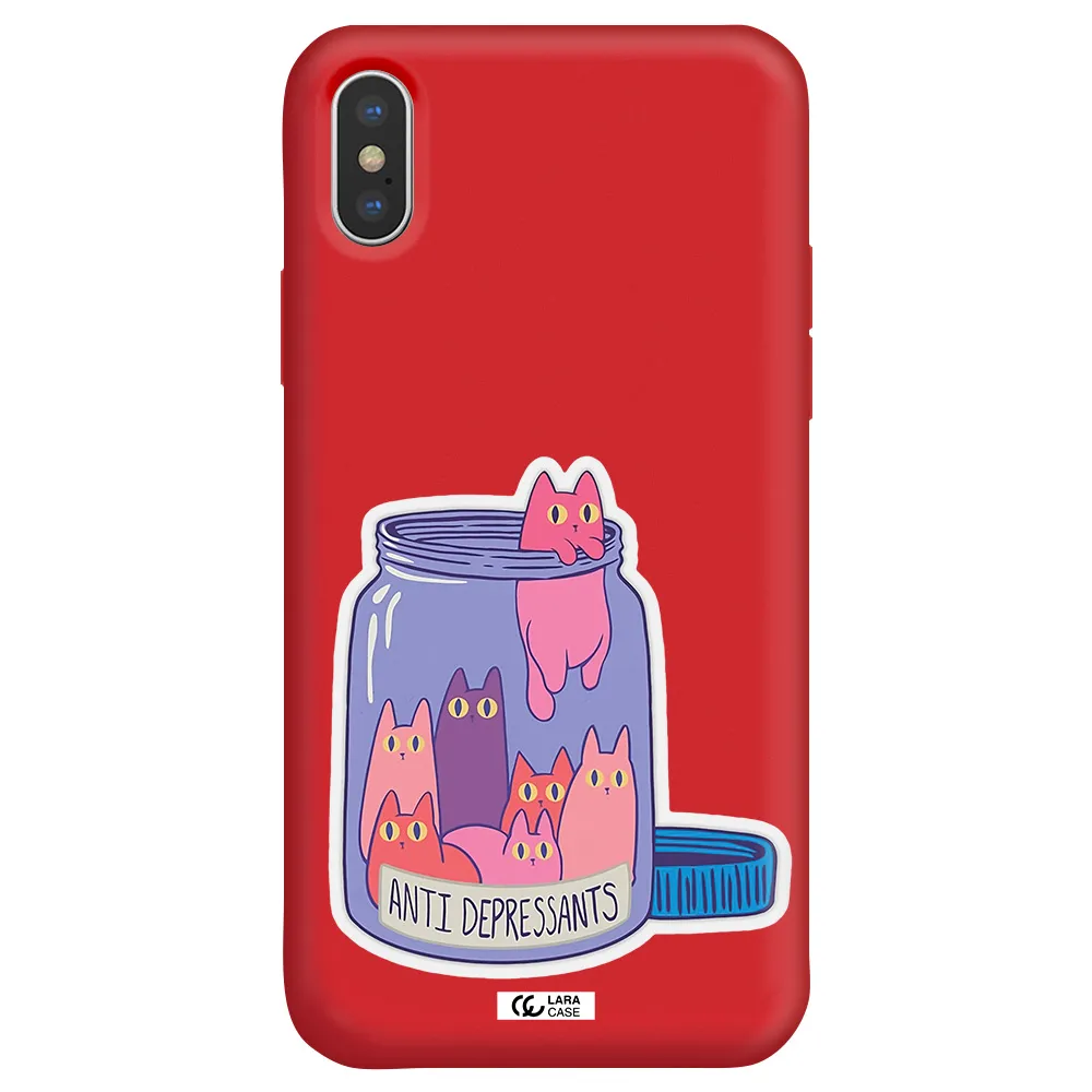 Anti Depressants Cats Apple iPhone XS Silicone Imperial Red Case