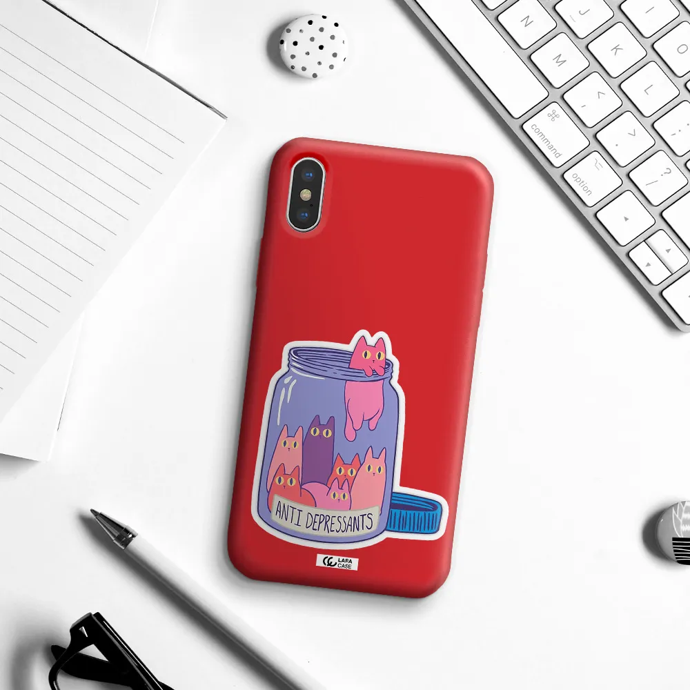 Anti Depressants Cats Apple iPhone XS Silicone Imperial Red Case