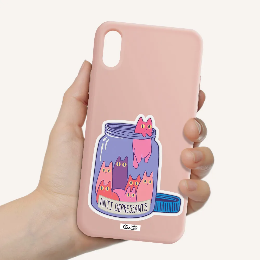 Anti Depressants Cats Apple iPhone XS Silicone pastel pink Case