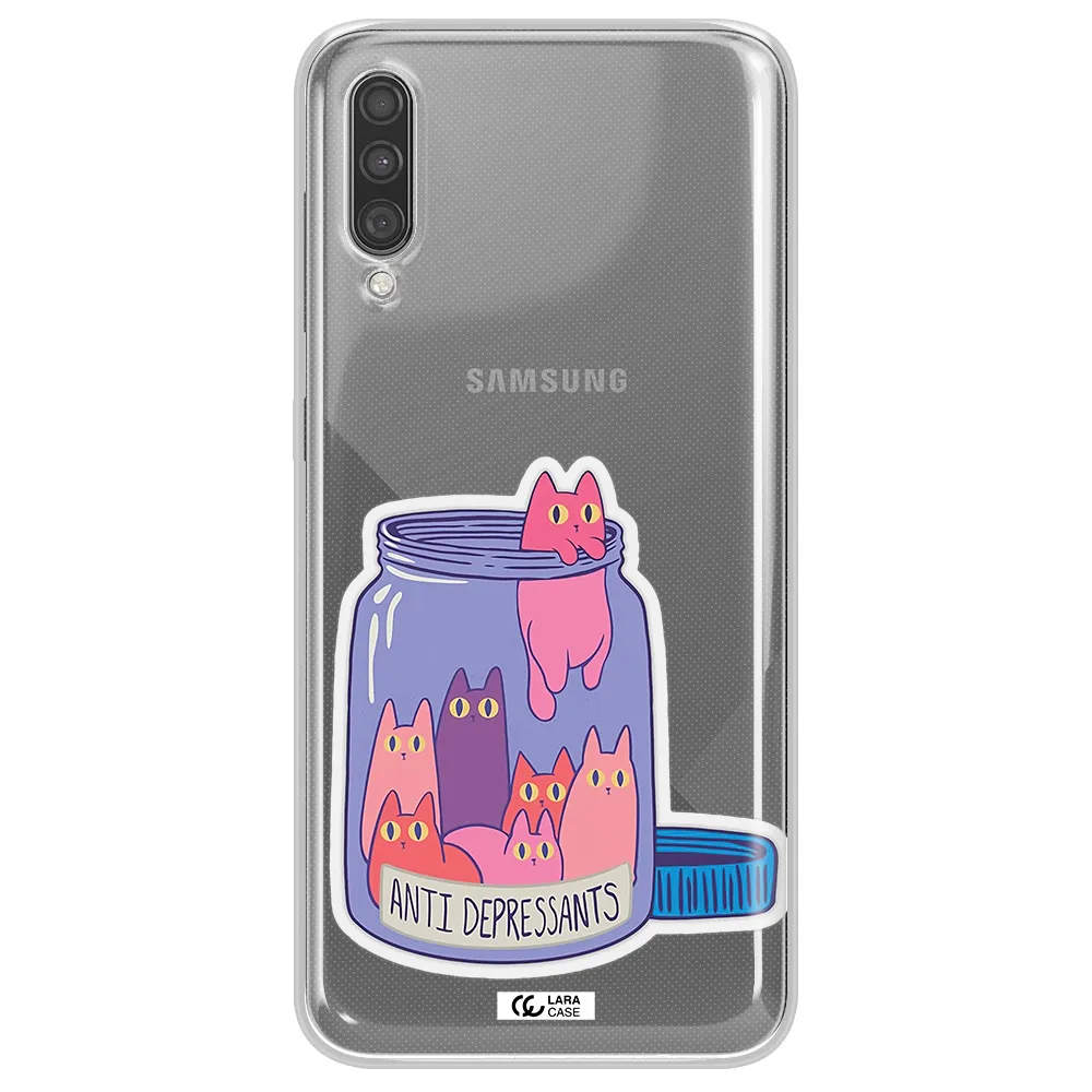 Anti Depressants Cats Samsung A30S Clear TPU Case