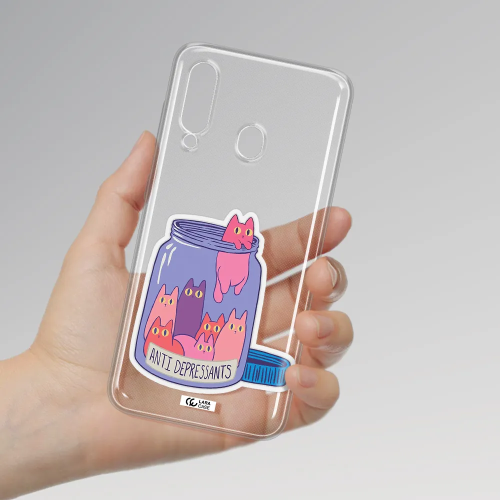 Anti Depressants Cats Samsung A60 Clear TPU Case