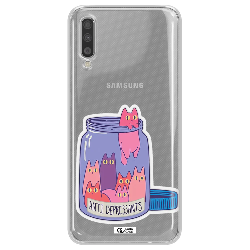 Anti Depressants Cats Samsung A70 Clear TPU Case