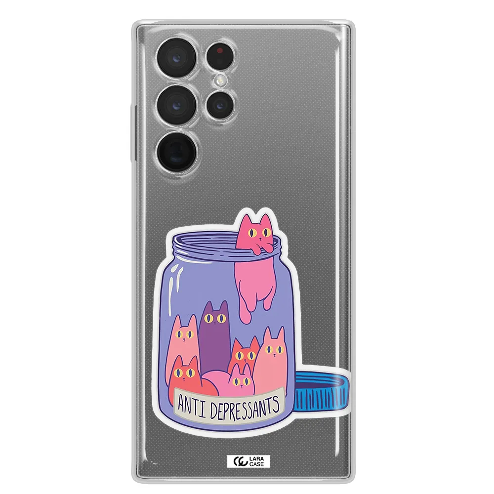Anti Depressants Cats Samsung S 22 Ultra Clear TPU Case