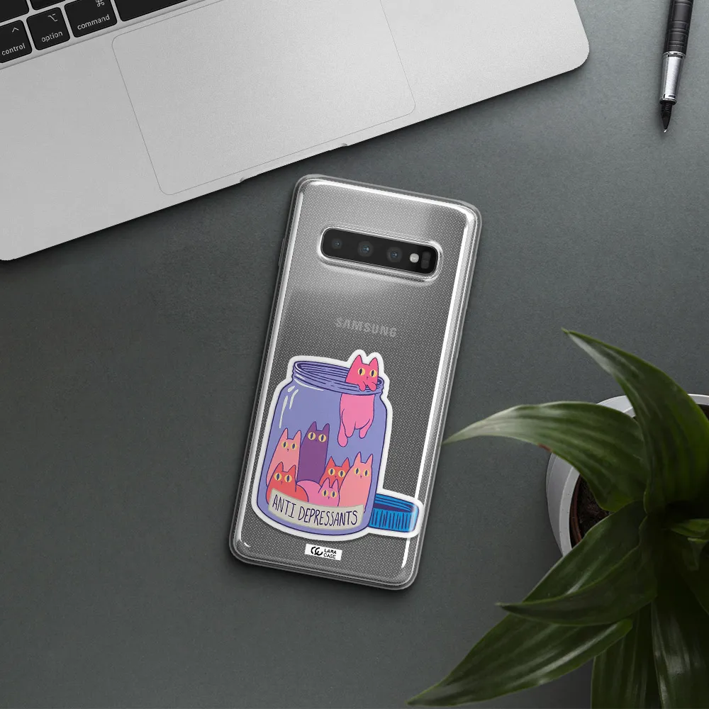 Anti Depressants Cats Samsung S10 Plus Clear TPU Case