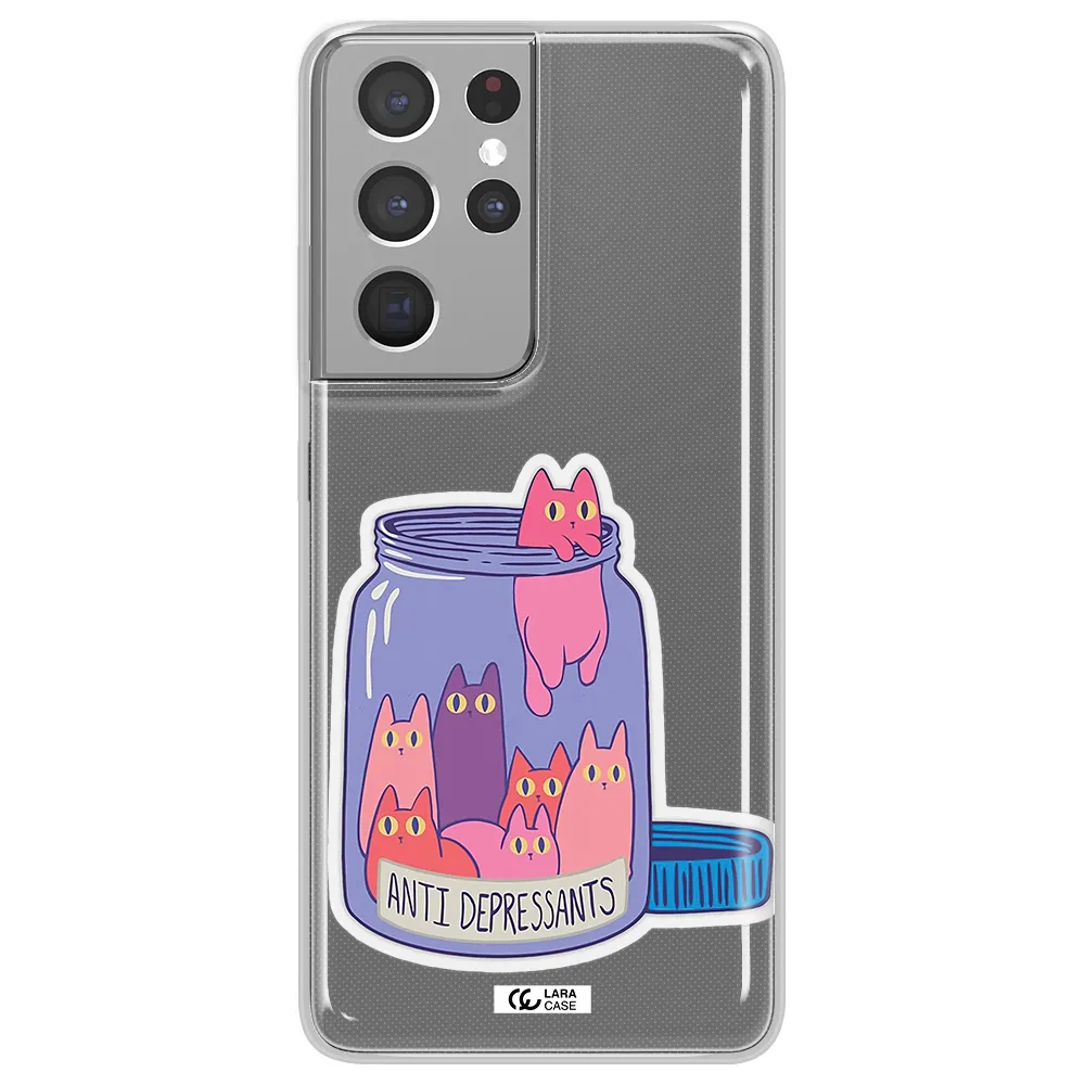 Anti Depressants Cats Samsung S21 Ultra Clear TPU Case