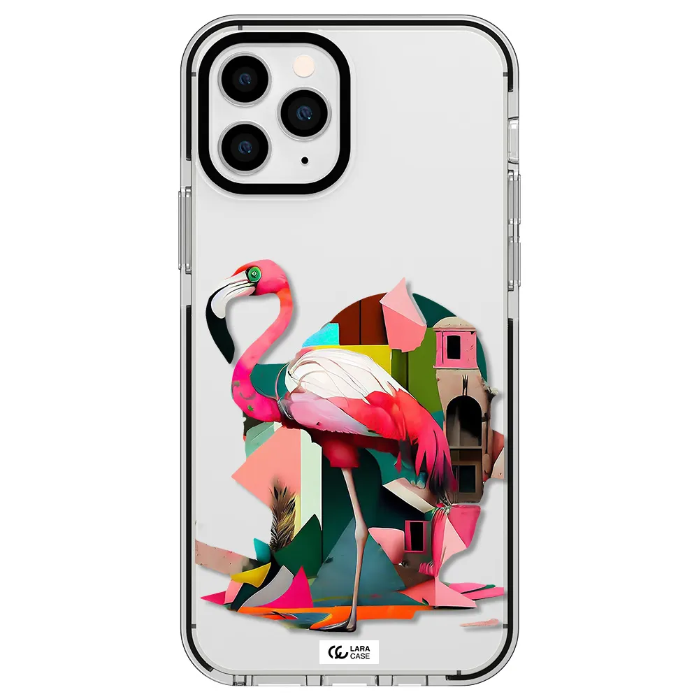 Flamingo Collage Apple iPhone 11 pro max impact black border Case