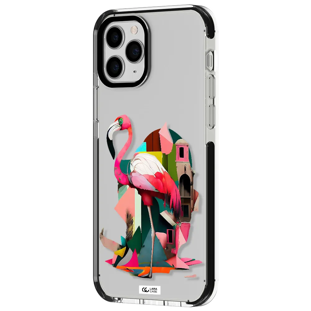 Flamingo Collage Apple iPhone 11 pro max impact black border Case