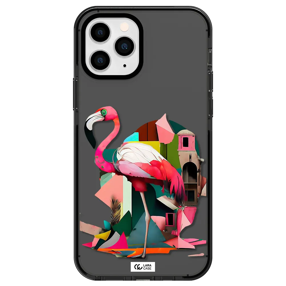 Flamingo Collage Apple iPhone 11 pro max impact Smoke Black Case