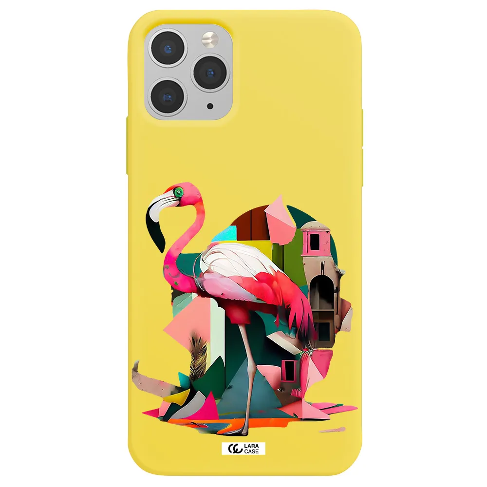 Flamingo Collage Apple iPhone 11 pro max Silicone canary yellow Case